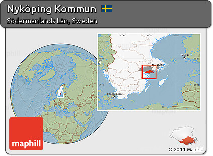 Savanna Style Location Map of Nyköping Kommun, highlighted country, highlighted parent region, hill shading