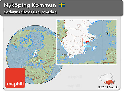 Savanna Style Location Map of Nyköping Kommun, highlighted country, hill shading