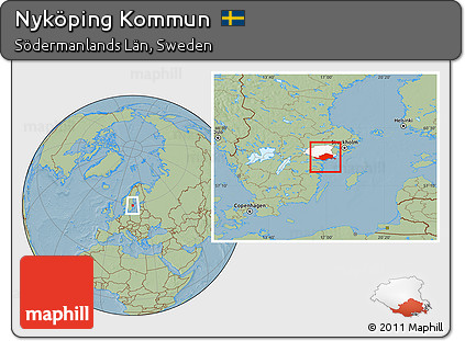 Savanna Style Location Map of Nyköping Kommun, highlighted parent region, hill shading