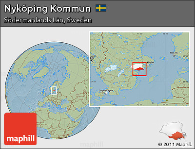 Savanna Style Location Map of Nyköping Kommun, highlighted parent region, hill shading