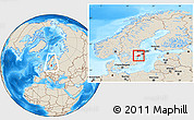 Shaded Relief Location Map of Nyköping Kommun, highlighted parent region, within the entire country