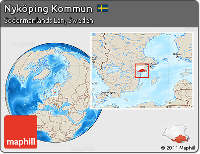 Shaded Relief Location Map of Nyköping Kommun, highlighted parent region
