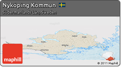 Shaded Relief Panoramic Map of Nyköping Kommun, single color outside