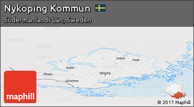 Silver Style Panoramic Map of Nyköping Kommun, single color outside