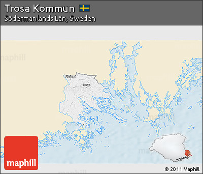 Classic Style 3D Map of Trosa Kommun, single color outside