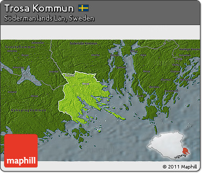 Physical 3D Map of Trosa Kommun, darken