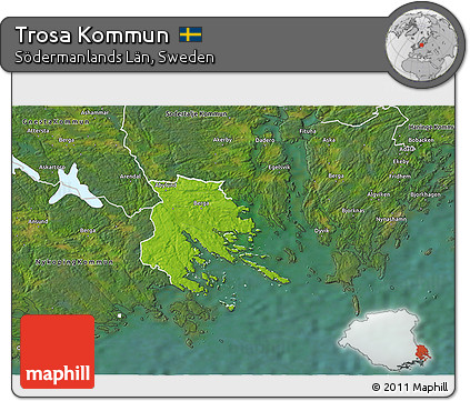 Physical 3D Map of Trosa Kommun, satellite outside