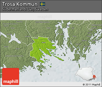 Physical 3D Map of Trosa Kommun, semi-desaturated