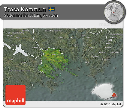 Satellite 3D Map of Trosa Kommun, semi-desaturated