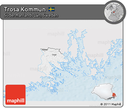Silver Style 3D Map of Trosa Kommun, single color outside