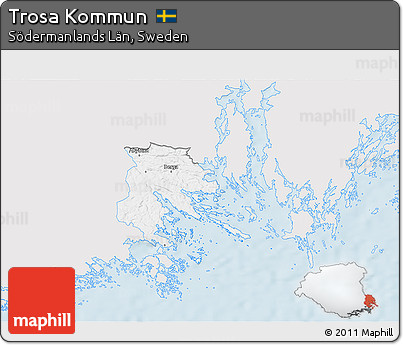 Silver Style 3D Map of Trosa Kommun, single color outside