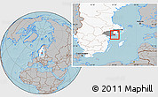 Gray Location Map of Trosa Kommun, highlighted country, highlighted parent region, hill shading