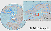 Gray Location Map of Trosa Kommun, highlighted parent region, within the entire country, hill shading