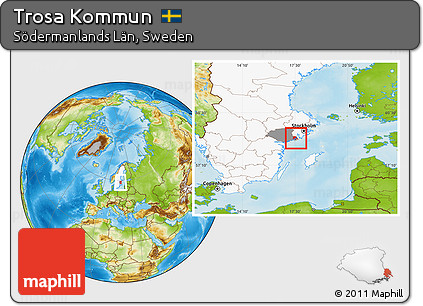 Physical Location Map of Trosa Kommun, highlighted country, highlighted parent region