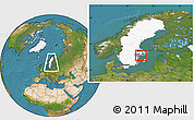 Satellite Location Map of Trosa Kommun, highlighted country, highlighted parent region, within the entire country