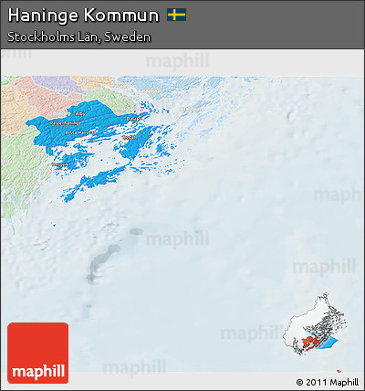 Political 3D Map of Haninge Kommun, lighten