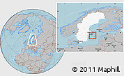 Gray Location Map of Haninge Kommun, highlighted country, highlighted parent region, within the entire country, hill shading