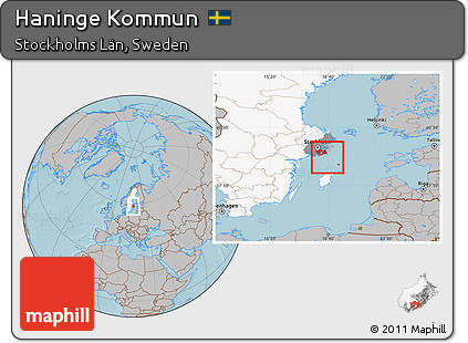 Gray Location Map of Haninge Kommun, highlighted country, highlighted parent region, hill shading