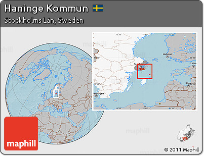 Gray Location Map of Haninge Kommun, highlighted country, highlighted parent region, hill shading