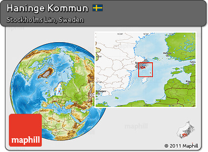 Physical Location Map of Haninge Kommun, highlighted country, highlighted parent region