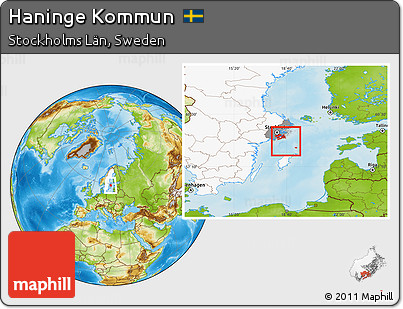 Physical Location Map of Haninge Kommun, highlighted country, highlighted parent region