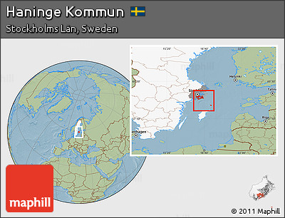 Savanna Style Location Map of Haninge Kommun, highlighted country, highlighted parent region, hill shading