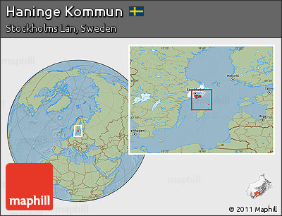 Savanna Style Location Map of Haninge Kommun, highlighted parent region, hill shading
