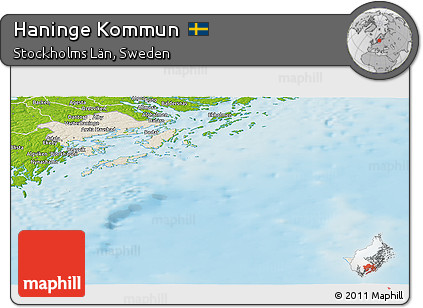 Shaded Relief Panoramic Map of Haninge Kommun, physical outside