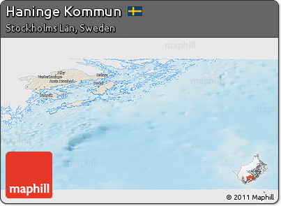 Shaded Relief Panoramic Map of Haninge Kommun, single color outside