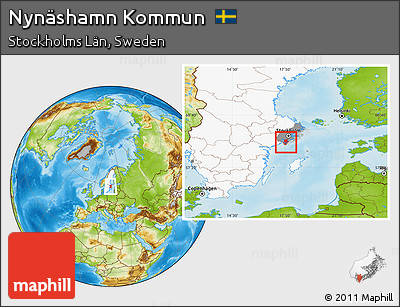 Physical Location Map of Nynäshamn Kommun, highlighted country, highlighted parent region