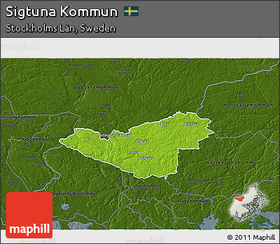 Physical 3D Map of Sigtuna Kommun, darken