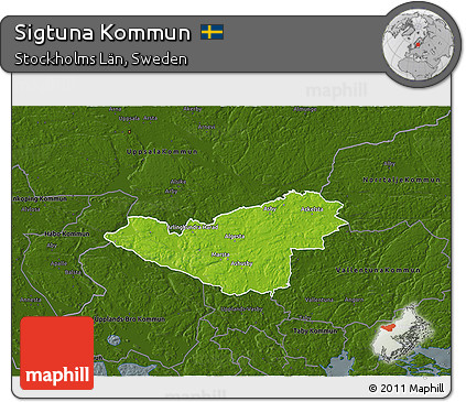 Physical 3D Map of Sigtuna Kommun, darken