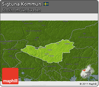 Physical 3D Map of Sigtuna Kommun, darken