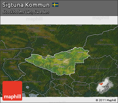 Satellite 3D Map of Sigtuna Kommun, darken