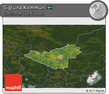 Satellite 3D Map of Sigtuna Kommun, darken