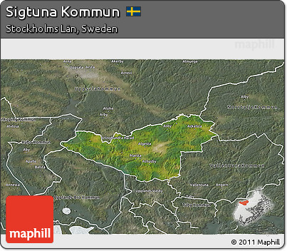 Satellite 3D Map of Sigtuna Kommun, semi-desaturated