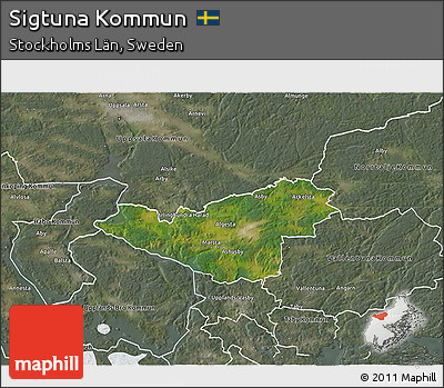 Satellite 3D Map of Sigtuna Kommun, semi-desaturated