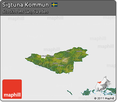 Satellite 3D Map of Sigtuna Kommun, single color outside