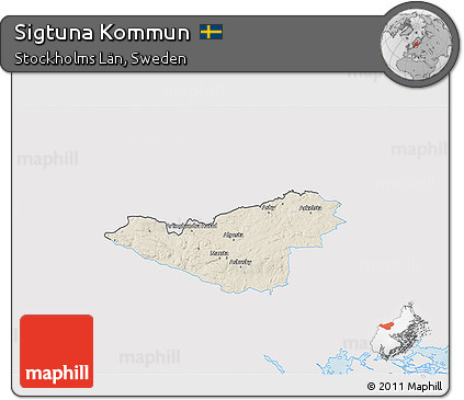 Shaded Relief 3D Map of Sigtuna Kommun, single color outside