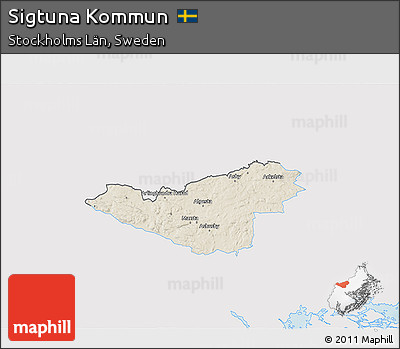Shaded Relief 3D Map of Sigtuna Kommun, single color outside