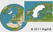 Satellite Location Map of Sigtuna Kommun, highlighted country, highlighted parent region, within the entire country