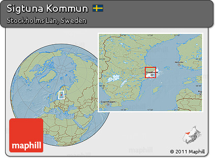 Savanna Style Location Map of Sigtuna Kommun, highlighted parent region, hill shading