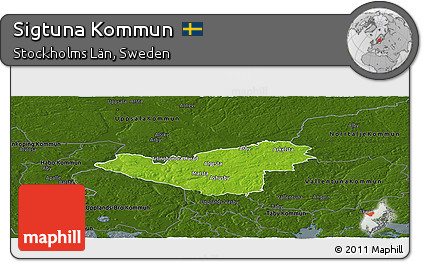 Physical Panoramic Map of Sigtuna Kommun, darken