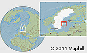 Savanna Style Location Map of Solna Kommun, highlighted country, within the entire country, hill shading