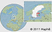 Savanna Style Location Map of Solna Kommun, highlighted country, highlighted parent region, within the entire country, hill shading