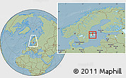 Savanna Style Location Map of Solna Kommun, highlighted parent region, within the entire country, hill shading