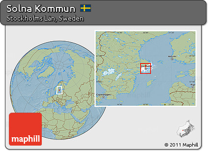 Savanna Style Location Map of Solna Kommun, highlighted parent region, hill shading