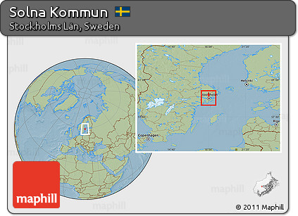 Savanna Style Location Map of Solna Kommun, hill shading