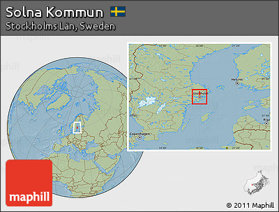 Savanna Style Location Map of Solna Kommun, hill shading
