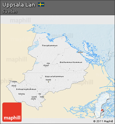 Classic Style 3D Map of Uppsala Län, single color outside